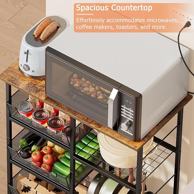 Rolling Kitchen Storage Microwave Cart, Kitchen Island - Image 4