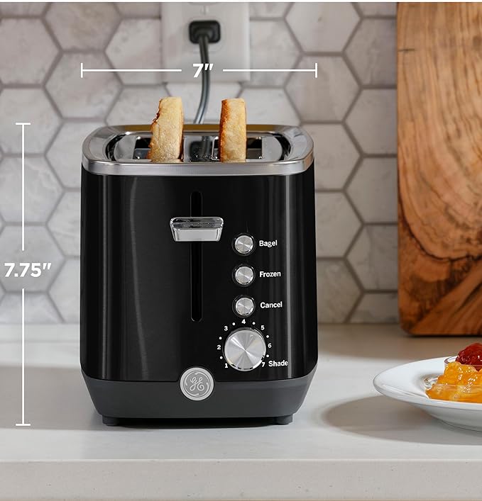 GE 2 Slice Black Stainless Steel Toaster, Extra Wide Slots - Image 2