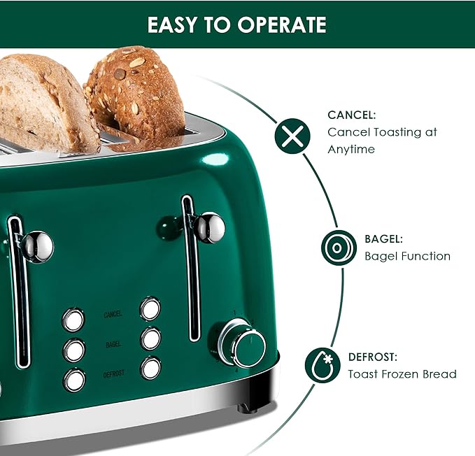 Roter Mond 4 Slice Toaster Retro Stainless Steel - Image 4
