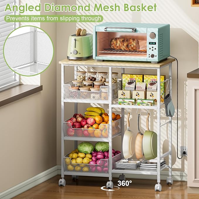Rolling Kitchen Storage Microwave Cart & Kitchen Island on Wheels, Adjustable - Image 6