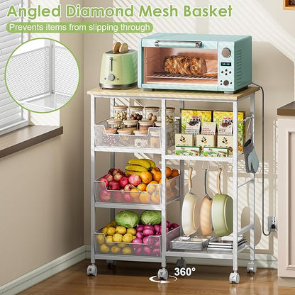 Rolling Kitchen Storage Microwave Cart & Kitchen Island on Wheels, Adjustable - Image 6
