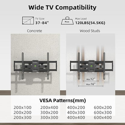 Full Motion TV Wall Mount for Most 37"-84" Flat Screen TV, Swivel or Tilt TV - Image 6