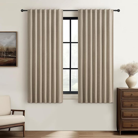 Grey Beige Short Small Window Room Darkening Curtains 54 Inches Long by QJMYDECO