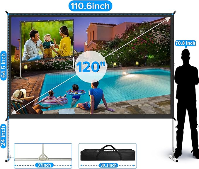 Projector Screen and Stand, JWSIT 120 inch Outdoor Movie Screen-Upgraded 3 - Image 2