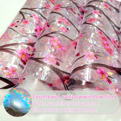 Countewol Stained Glass Privacy Window Film Static Cling Window Film Anti-Glare UV Protection Removable Decorative Window Clings for Home（Rainbow Sakura 78.7" L*17.5" W