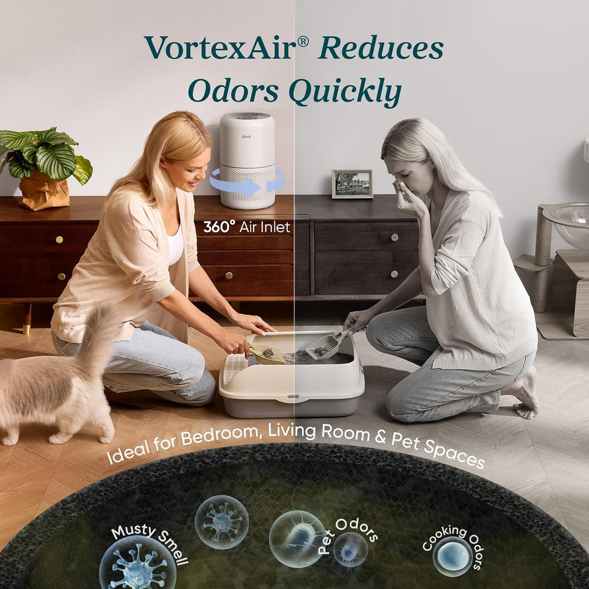 levoit air purifier for home pets hair allergens showing dimensions