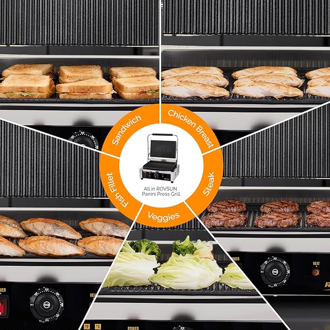Bonnlo 811E Commercial Sandwich Make, 2200W Stainless Steel Countertop Panini - Image 8