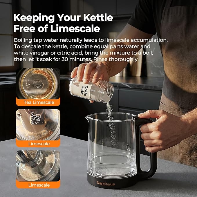 Narcissus Electric Kettle Temperature Control ±5℉, 1.8L Glass Electric Tea - Image 6