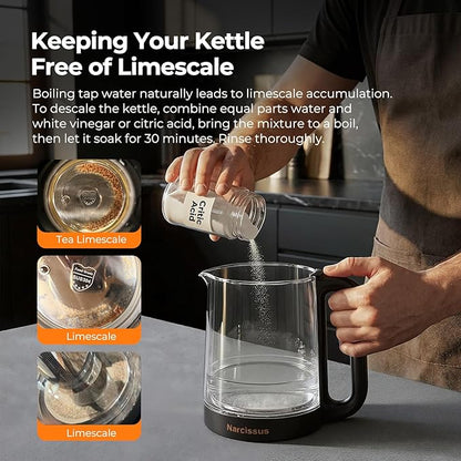 Narcissus Electric Kettle Temperature Control ±5℉, 1.8L Glass Electric Tea - Image 6