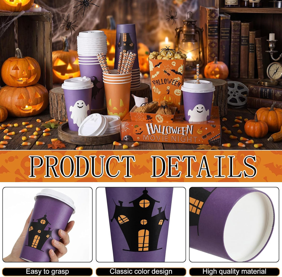 Bokon 172 Pcs/ 24 Sets Halloween Movie Night Snack Trays Supplies