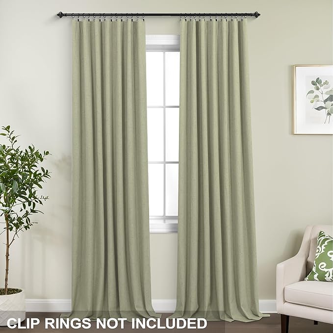 KOUFALL Sage Green Back Tab Linen Blackout Curtains 52x90 Inches Long - Image 4