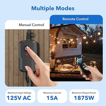 BN-LINK Outdoor Remote Control Outlet Plug Black, Indoor Wireless Outlet Switch - Image 5