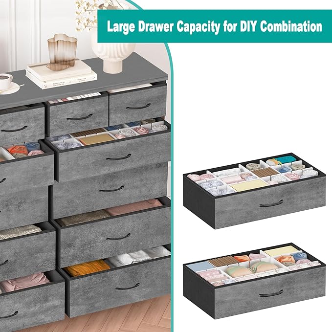 Gray Dresser for Bedroom with 12 Deep Drawers, Wide Chest of Drawers, Tall - Image 4