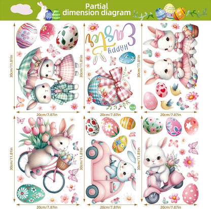 Summer Window Clings,Pink Large Easter Painting Bunnies Stickers,Spring Tulips Reusable Holiday Window Sticker for Kids,Wall Decals Decorations for Home School Office Nursery Shop,9 Sheets