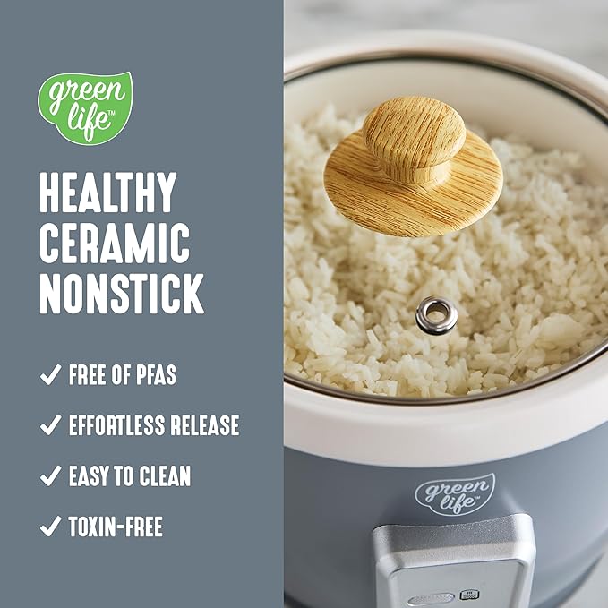 GreenLife Rice Cooker with Removable PFAS-Free Ceramic Nonstick Pot, 3-Cups - Image 5