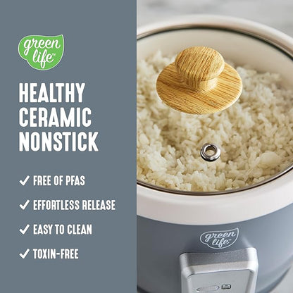 GreenLife Rice Cooker with Removable PFAS-Free Ceramic Nonstick Pot, 3-Cups - Image 5