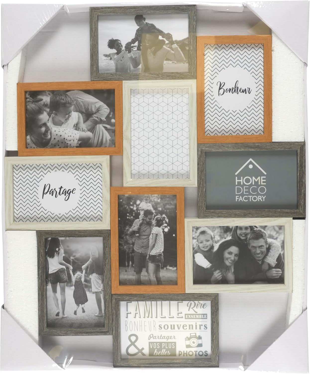 HOME DECO FACTORY - HD4213 – Multi-Photo Frame for 10 Photos Wood and White Souvenir Decoration – Beige Brown