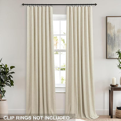 KOUFALL 102 Inches Long Curtains, Linen Blackout Light Beige Boho Back Tab - Image 3