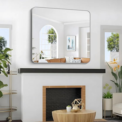36x40 Inch Silver Bathroom Mirror, Metal Framed Silver Rectangle Mirrors - Image 2