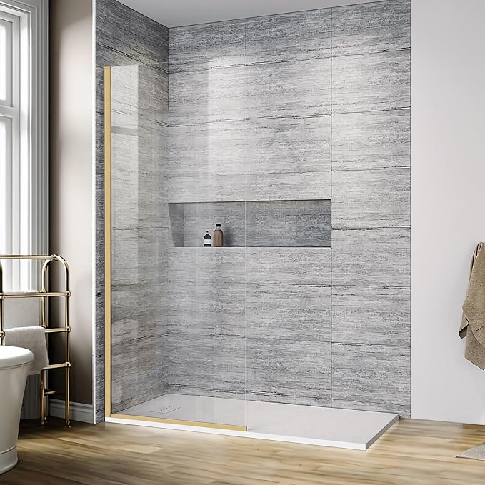 Semi-Framed Shower Glass Door, 5/16" Thick Clear Tempered Glass, Brushed Gold - Image 5