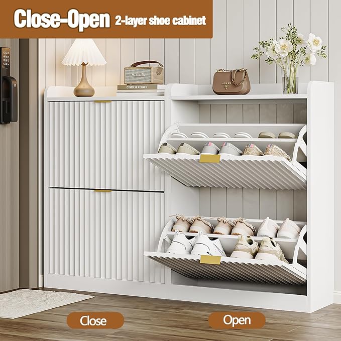 CHUWELL Fluted Shoe Cabinet Storage - Image 5