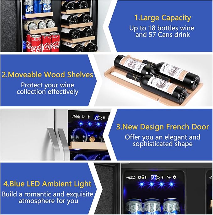Wine and Beverage Refrigerator, 24 Inch Dual Zone Wine Beverage Cooler - Image 5