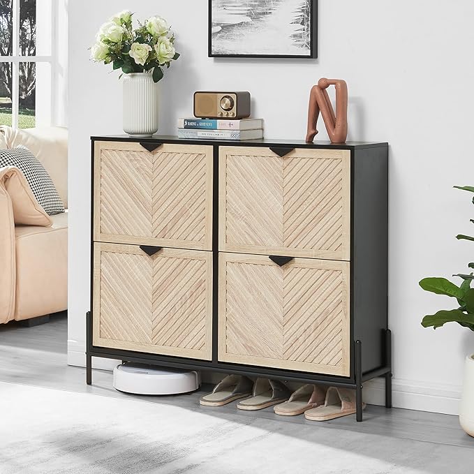 Shoe Cabinet Storage with 4 Flip Drawers, Narrow Hidden Shoes Organizer Cabinet by Unknown