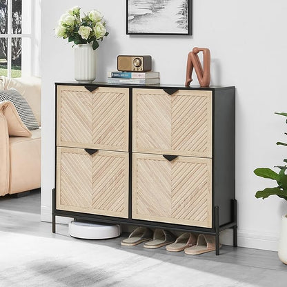 Shoe Cabinet Storage with 4 Flip Drawers, Narrow Hidden Shoes Organizer Cabinet by Unknown