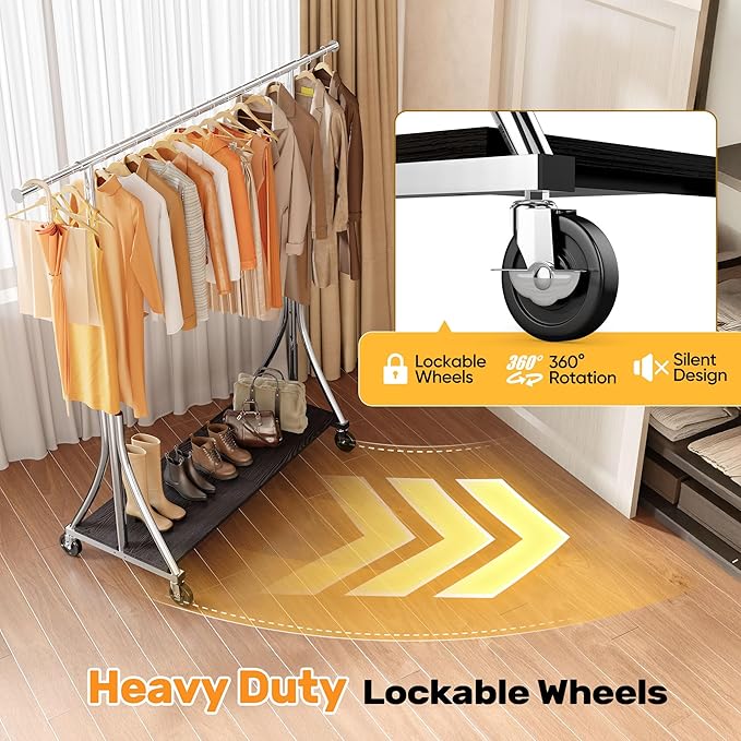 HOKEEPER Clothes Rack with Wood Shelves Height Adjustable Clothing Rack with - Image 7