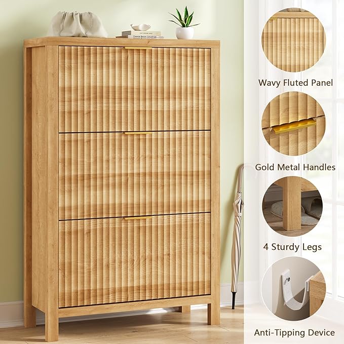 Shoe Cabinet Storage for Entryway, Fluted Shoe Cabinet - Image 6