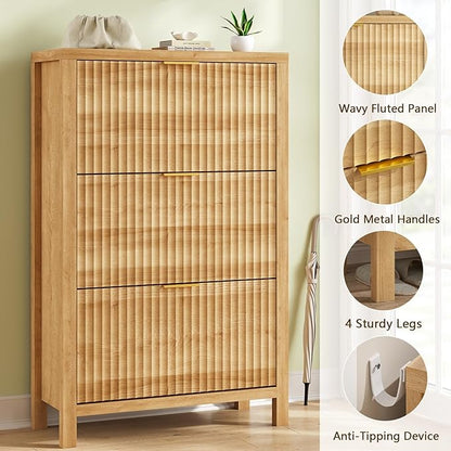 Shoe Cabinet Storage for Entryway, Fluted Shoe Cabinet - Image 6