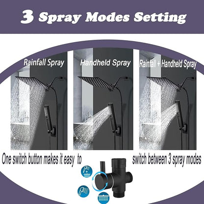 10" High Pressure Square Rainfall Shower Head and 2-in-1 Hand Shower, Rainfall - Image 4