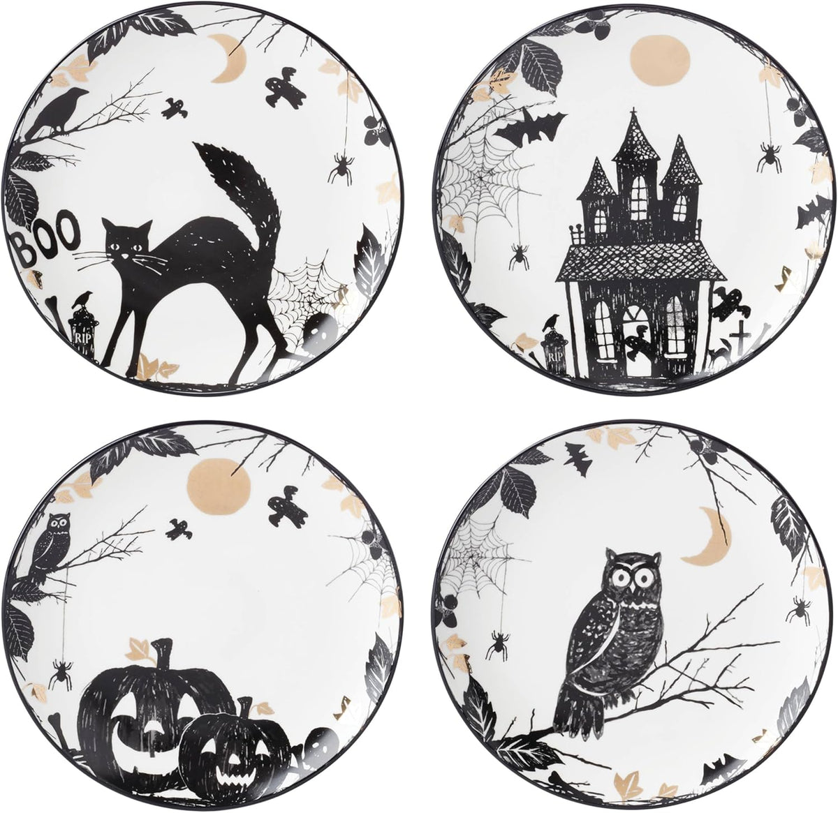 Lenox Haunted Halloween 4-Piece Accent Plates, Appetizer Plate Set for 4