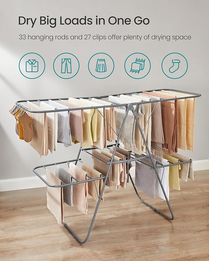 SONGMICS Clothes Drying Rack, Foldable 2-Level Laundry Drying Rack, - Image 3