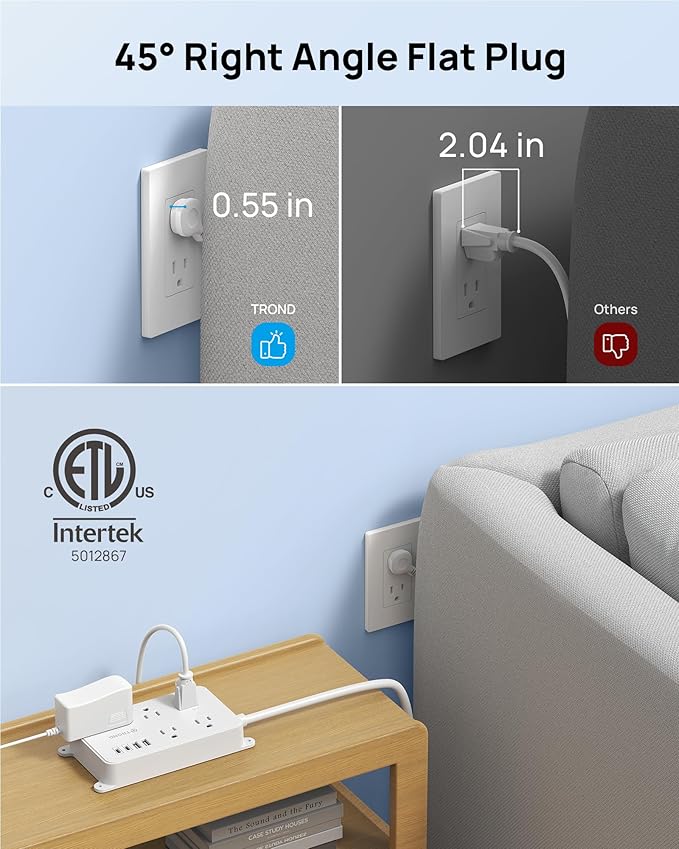 TROND Power Strip with USB, Surge Protector Flat Plug with 5 Widely-Spaced - Image 4