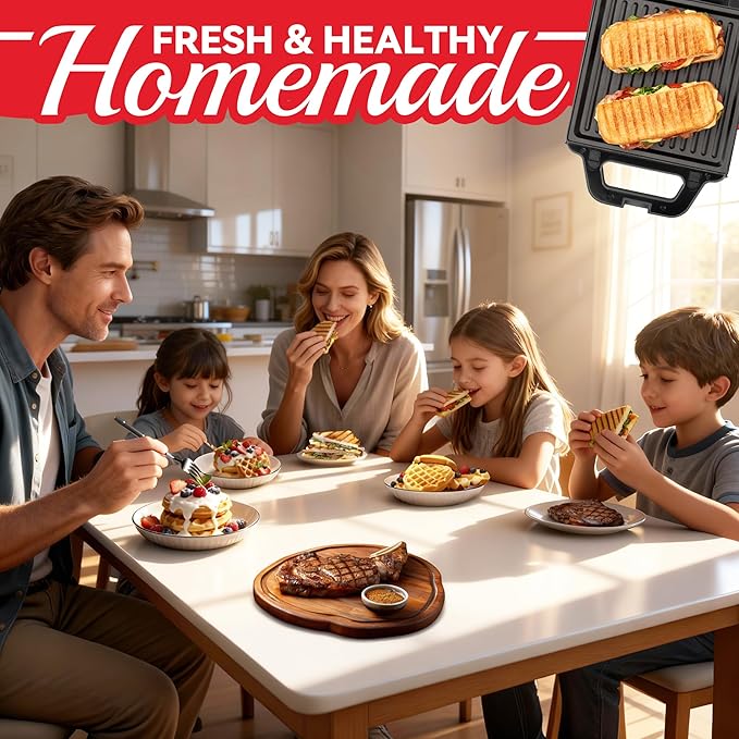 2 in 1 Mini Waffle Maker with Removable Plates, Panini Press Sandwich Maker - Image 6
