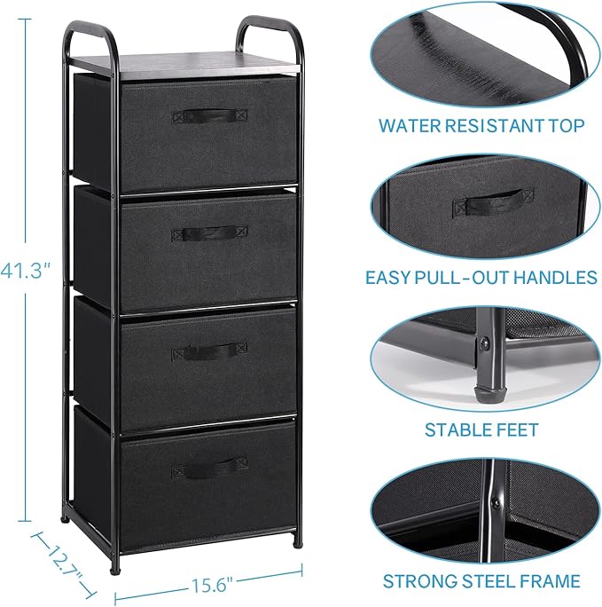 MAX Houser 4 Drawer Fabric Dresser Tall Storage Tower, Dresser Chest - Image 3