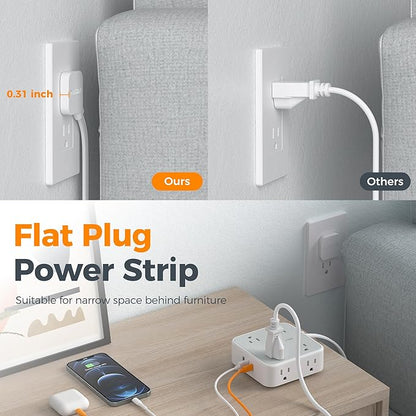 Surge Protector Power Strip, TESSAN 5 Ft Flat Plug Extension Cord - Image 6