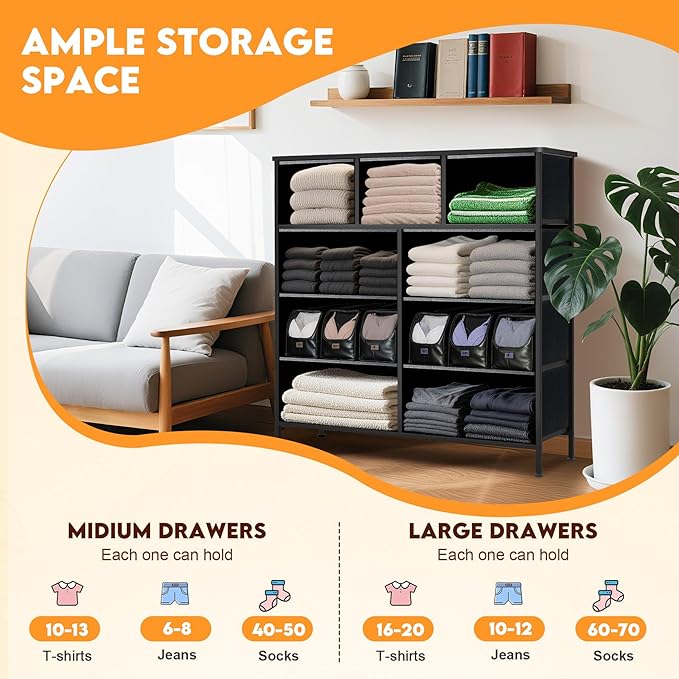 Curved Profile Dresser for Bedroom, Chest of Drawers, 9 Storage Drawers - Image 6