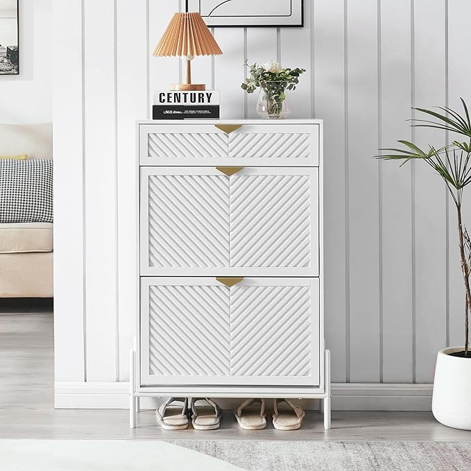 Shoe Cabinet Storage with 2 Flip Drawers, Narrow Hidden Shoes Cabinet Organizer - Image 5