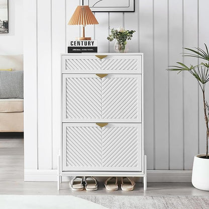 Shoe Cabinet Storage with 2 Flip Drawers, Narrow Hidden Shoes Cabinet Organizer - Image 5