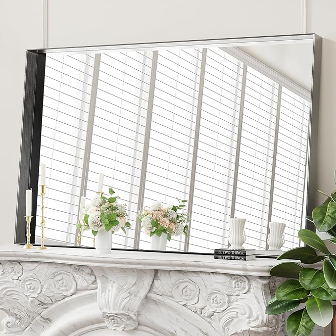 Koonmi 30x48 Inch Black Metal Framed Bathroom Mirror - Image 3