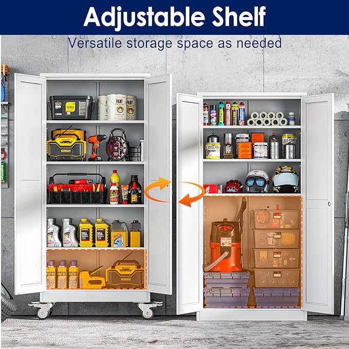 71" H Metal Garage Storage Cabinet, Rolling Tool Cabinet - Image 5