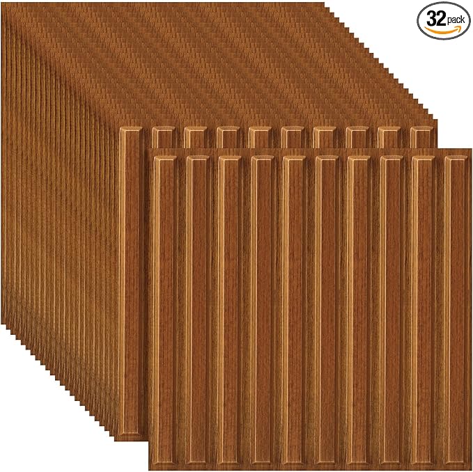 Nuanchu 32 Pcs 3D Slat Wall Panels 12 x 12 Inch PVC Fluted Textured Panel by Nuanchu