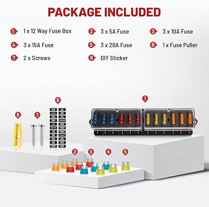 RED WOLF Car 10 Way Fuse Block Blade Fuse Box Standard Circuit Fuses Holder Fit - Image 7