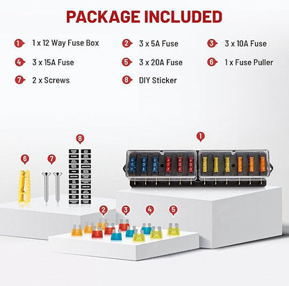 RED WOLF Car 10 Way Fuse Block Blade Fuse Box Standard Circuit Fuses Holder Fit - Image 7