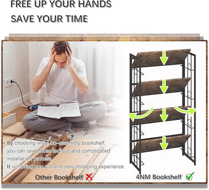 4NM No Assembly 4 Tiers Folding Bookshelf, 47.2" H Foldable Storage Shelves - Image 7