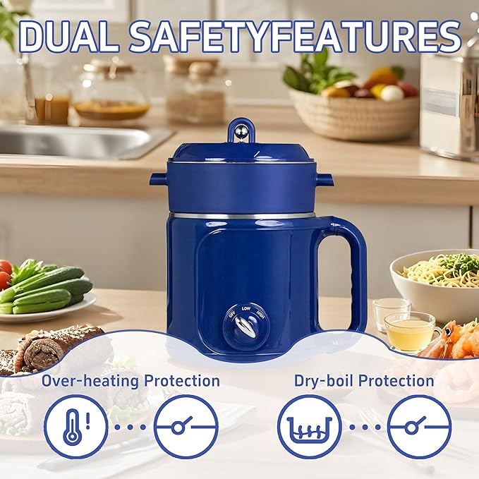 Hot Pot Electric With Steamer, Rapid Noodles Electric Pot, 2.0L Stainless Steel - Image 4