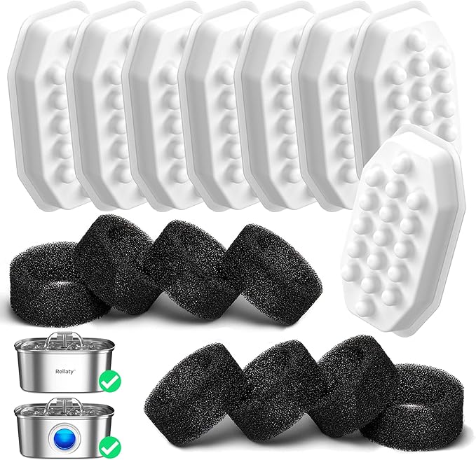 Official Cat Water Fountain Filters Replacement & Pre-Filter Sponges by Rellaty