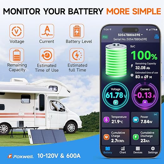 600A Shunt Battery Monitor, 0-120V Bluetooth Amp/Volt/Watt/Capacity Monitor - Image 2